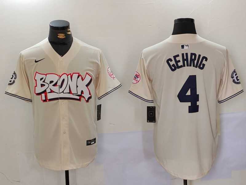 Mens New York Yankees #4 Lou Gehrig Cream Limited Stitched Baseball Jersey